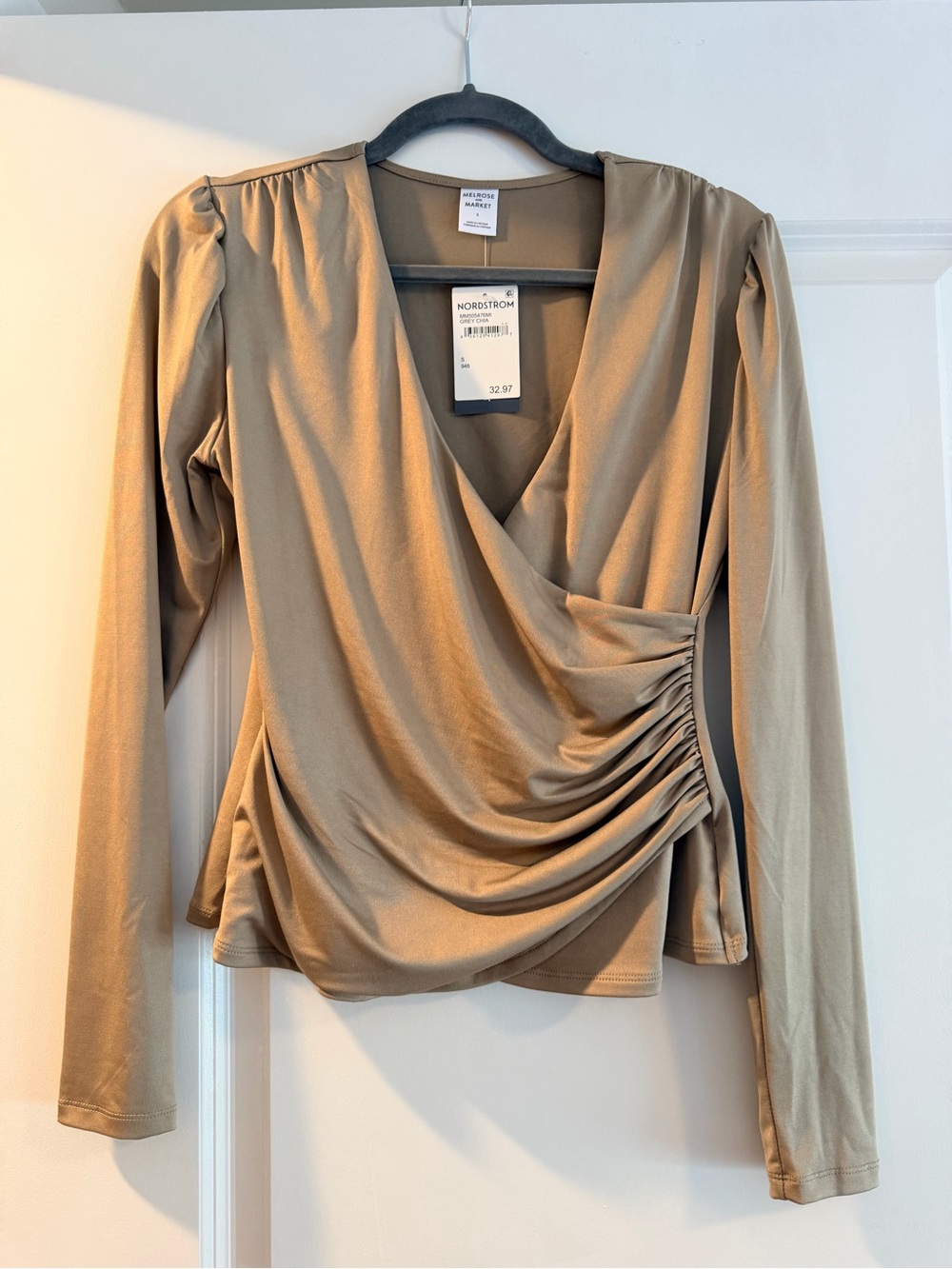 Melrose and Market Taupe Wrap-Front Long Sleeve Top